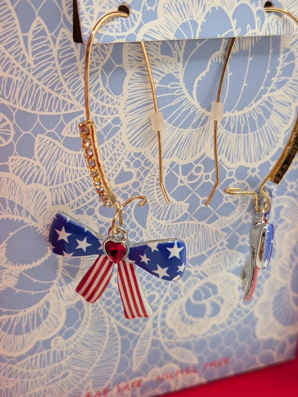 Betsey Johnson Red, White & Blue Star Ribbon Hoop Earrings